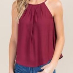 Blue Lena Highneck Pleated Tank